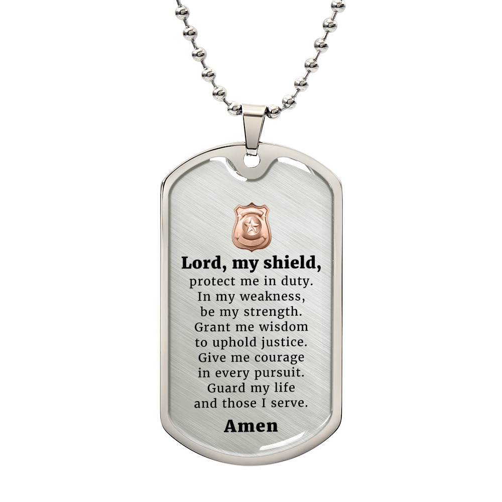 Police Prayer Badge Necklace Stainless Steel or 18k Gold Dog Tag 24" Chain-Express Your Love Gifts