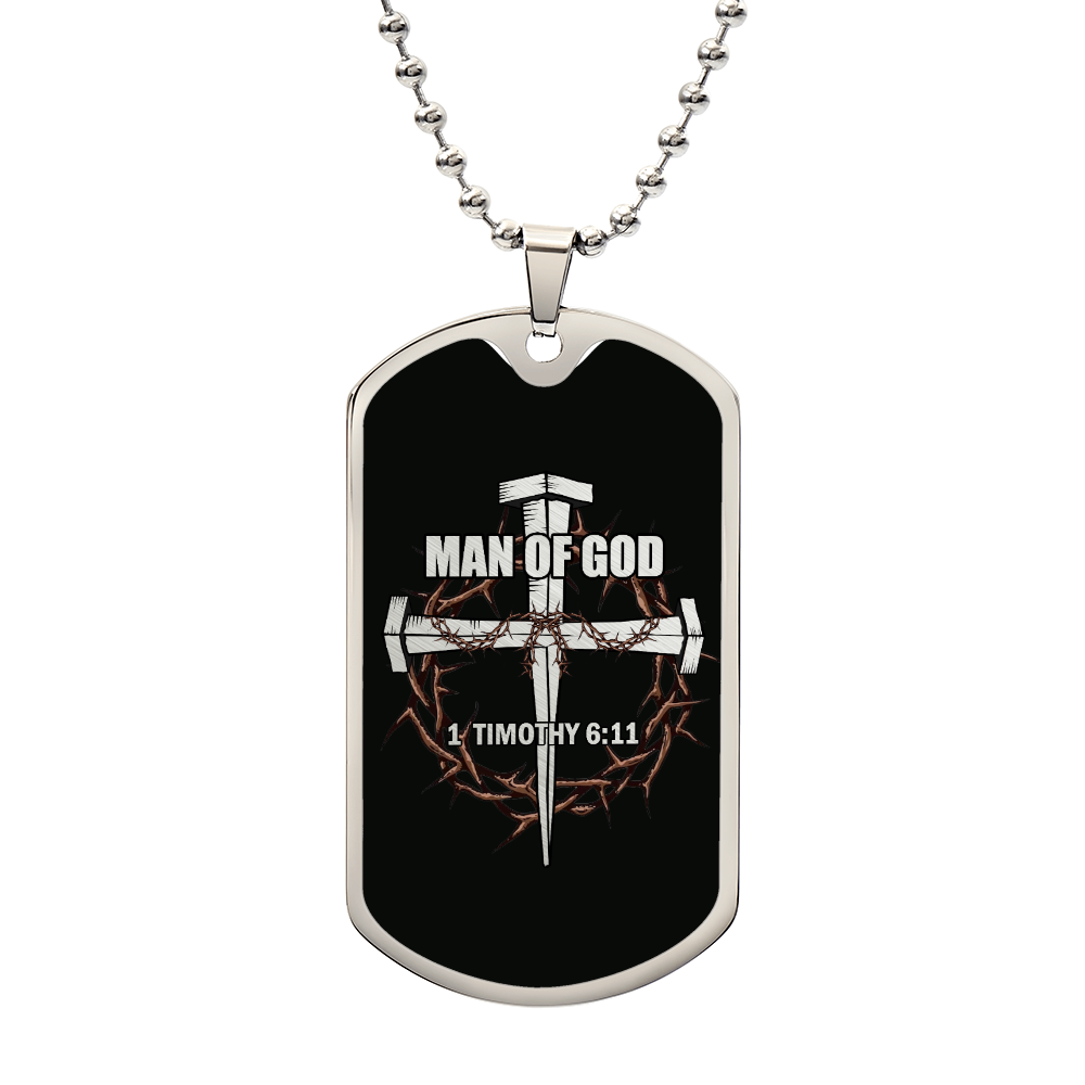 Man of God Cross Timothy Necklace Dog Tag Stainless Steel or 18k Gold w 24" Chain-Express Your Love Gifts