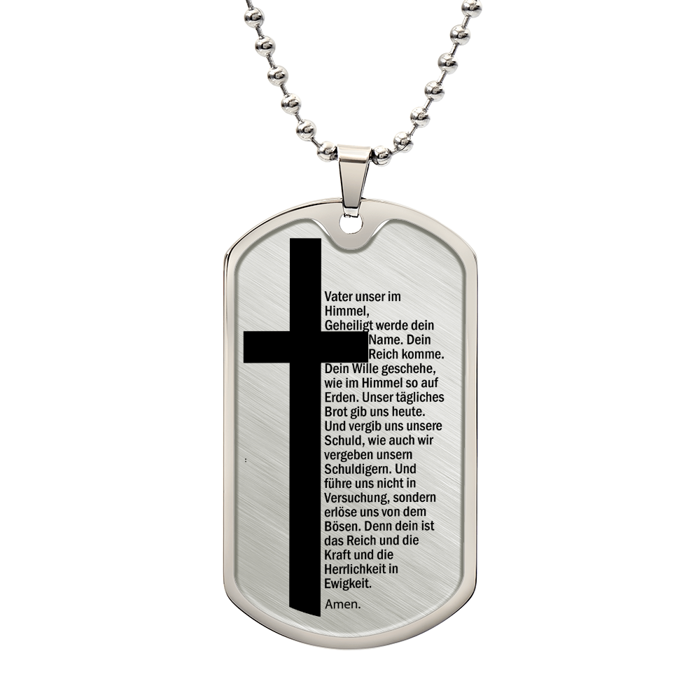 Lord's Prayer German Vater Unser Necklace Dog Tag Stainless Steel or 18k Gold w 24" Chain-Express Your Love Gifts