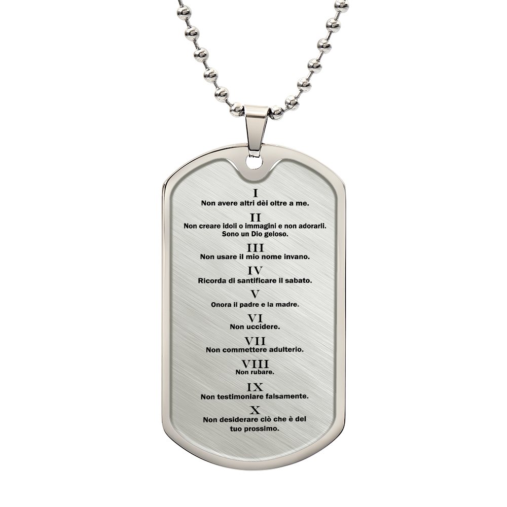 Ten Commandments Italian Dieci Comandamenti Necklace Dog Tag Stainless Steel or 18k Gold w 24" Chain-Express Your Love Gifts