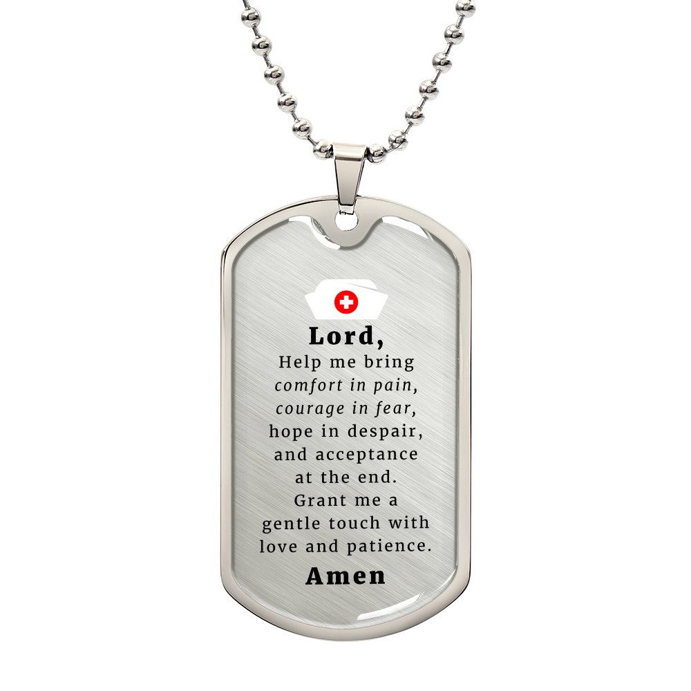 Nurse's Prayer Necklace Stainless Steel or 18k Gold Dog Tag 24" Chain-Express Your Love Gifts