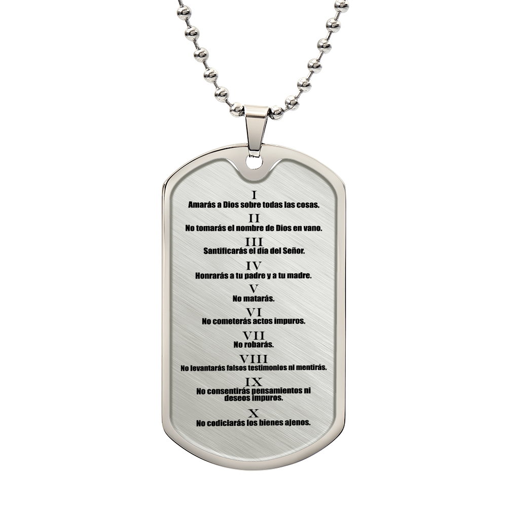 Ten Commandments Spanish Diez Mandamientos Necklace Dog Tag Stainless Steel or 18k Gold w 24" Chain-Express Your Love Gifts