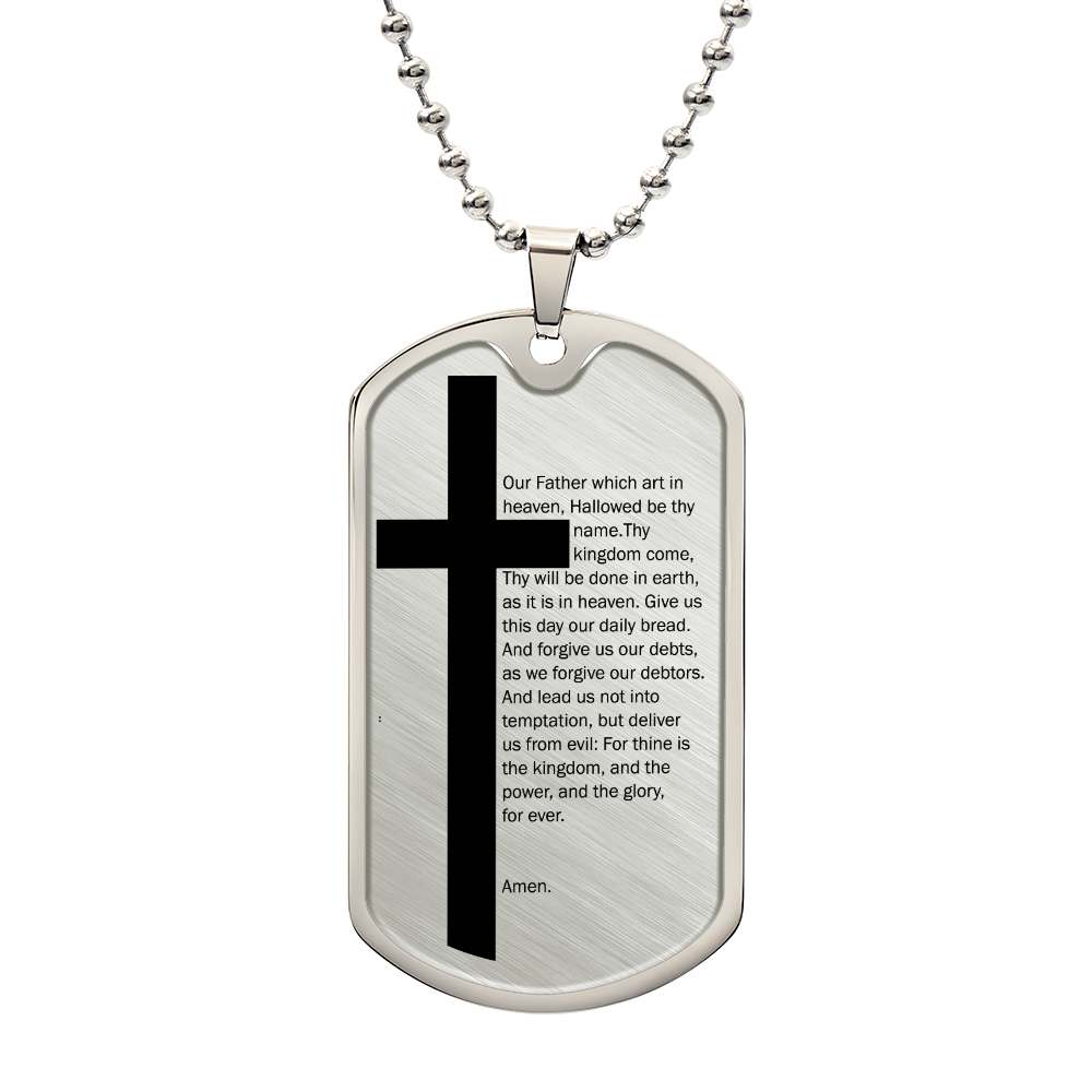 Lord's Prayer Necklace Dog Tag Stainless Steel or 18k Gold w 24" Chain-Express Your Love Gifts