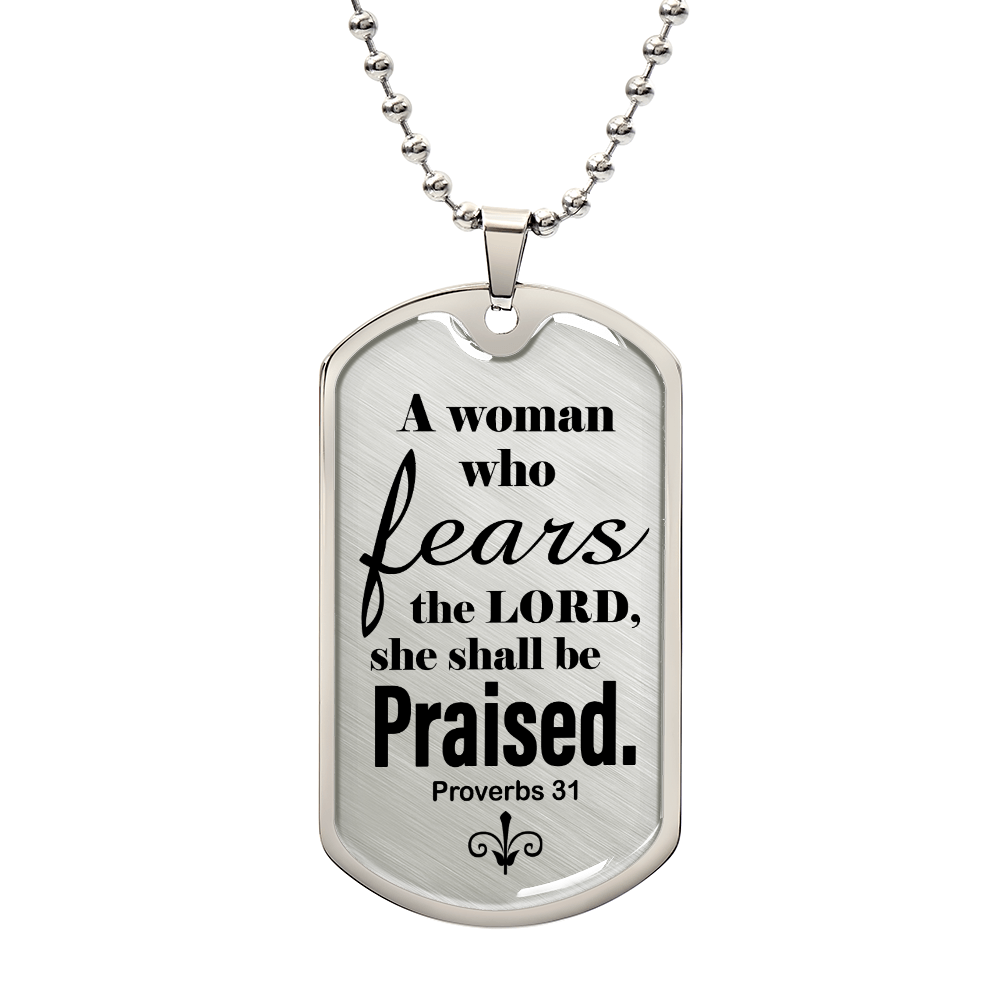 Proverbs 31 Woman of God Necklace Dog Tag Stainless Steel or 18k Gold w 24" Chain-Express Your Love Gifts