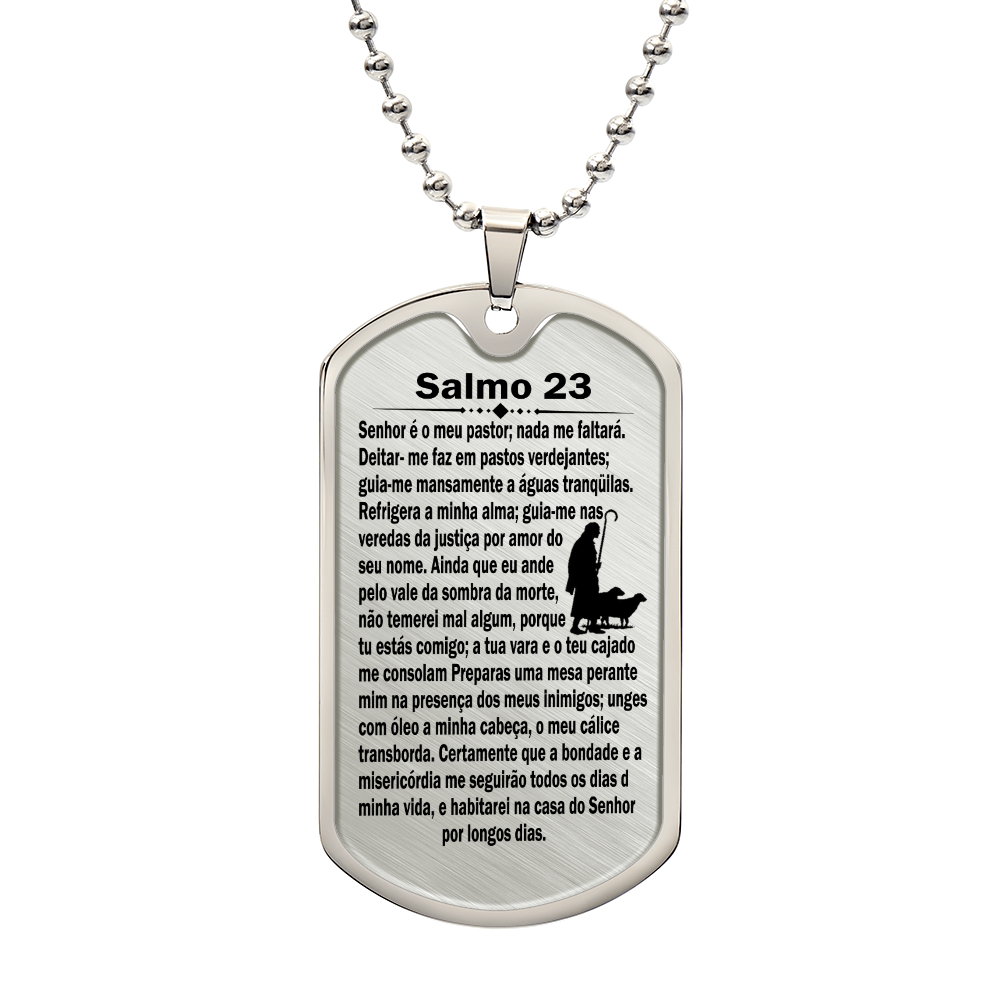 Psalm 23 Portuguese Salmo 23 Necklace Dog Tag Stainless Steel or 18k Gold w 24" Chain-Express Your Love Gifts