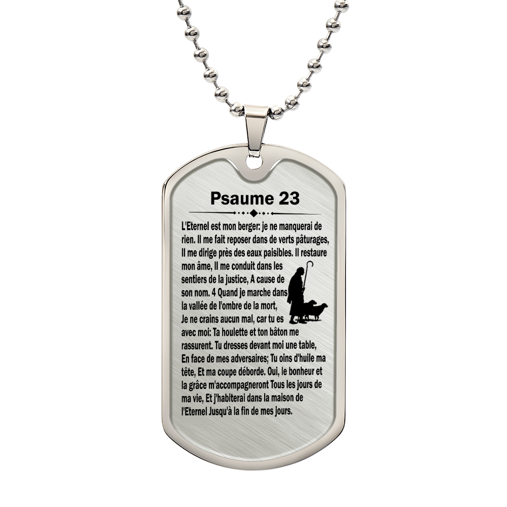 Psalm 23 French Psaume 23 Necklace Dog Tag Stainless Steel or 18k Gold w 24" Chain-Express Your Love Gifts