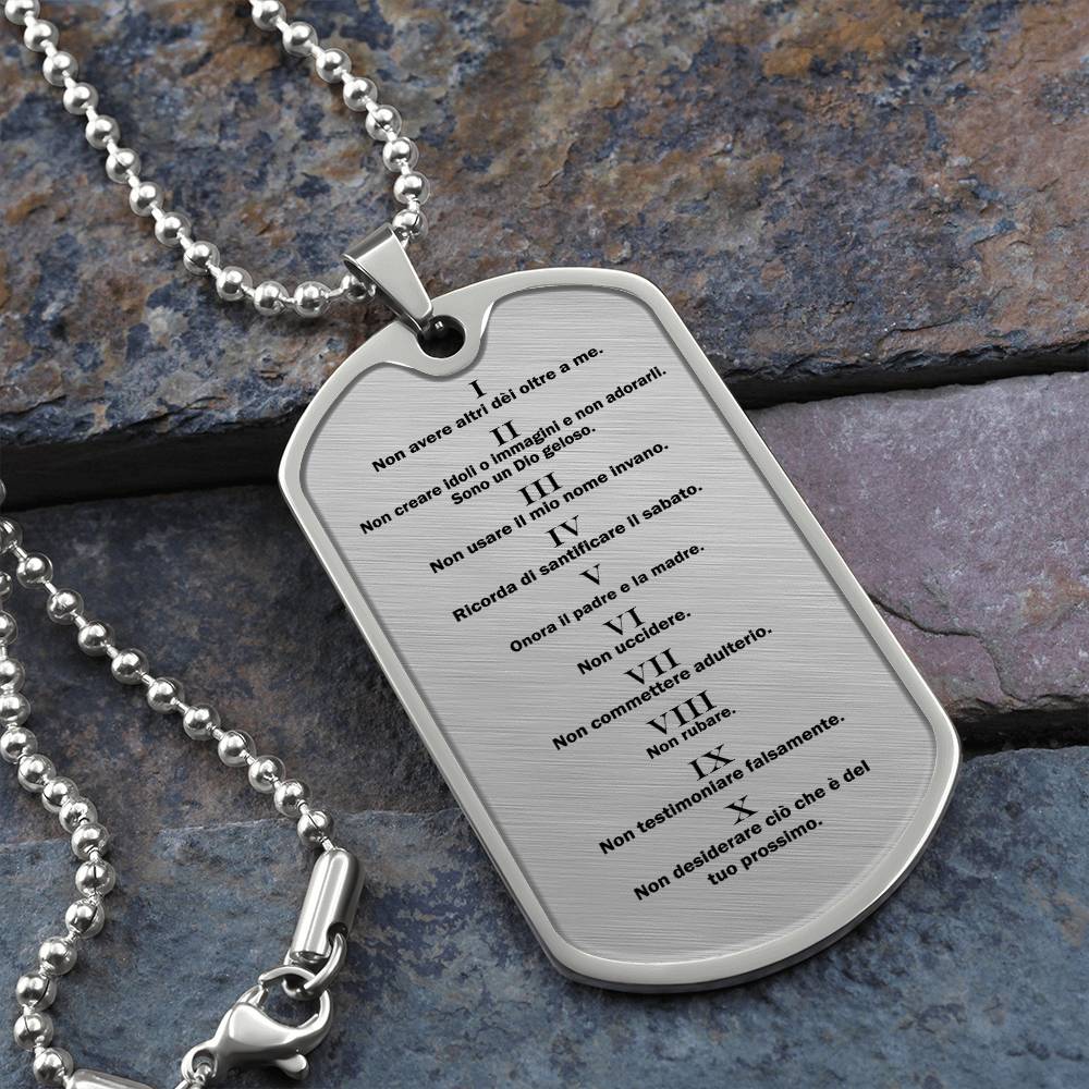 Ten Commandments Italian Dieci Comandamenti Necklace Dog Tag Stainless Steel or 18k Gold w 24" Chain-Express Your Love Gifts