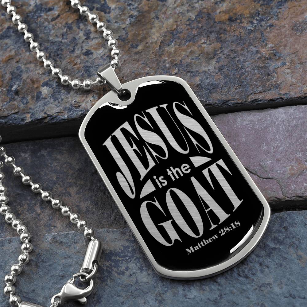 Jesus is the GOAT Matthew 28:18 Necklace Dog Tag Stainless Steel or 18k Gold w 24" Chain-Express Your Love Gifts