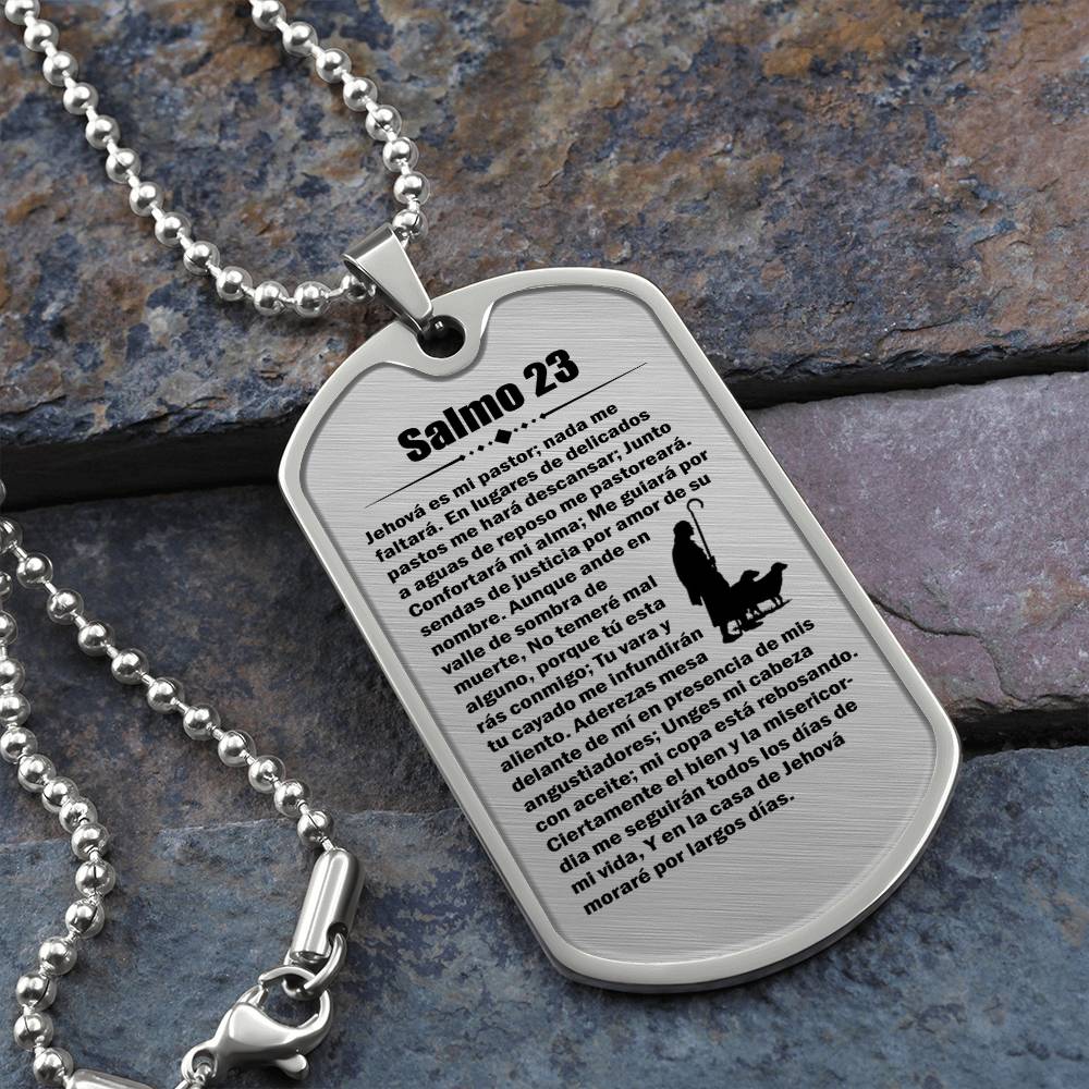 Psalm 23 Spanish Salmo 23 Necklace Dog Tag Stainless Steel or 18k Gold w 24" Chain-Express Your Love Gifts