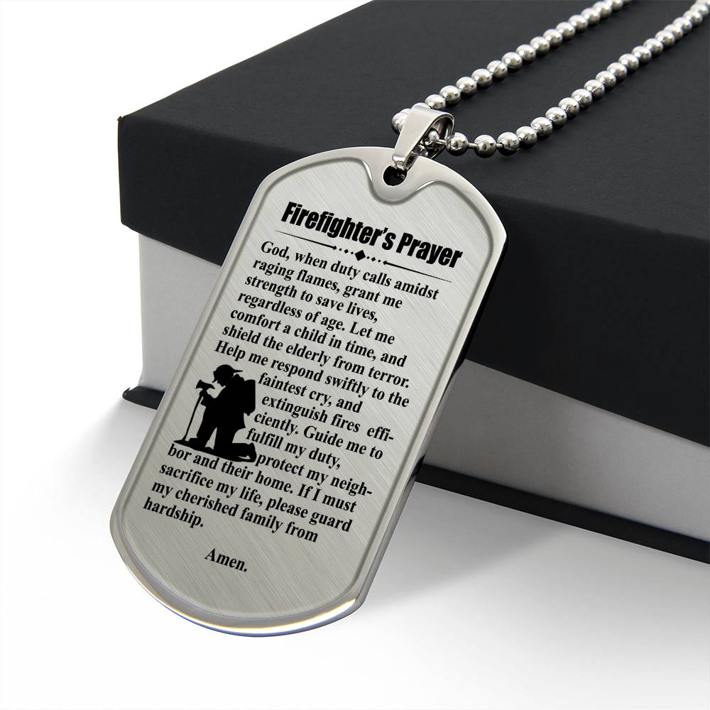 Firefighter's Prayer Dogtag Necklace Dog Tag Stainless Steel or 18k Gold w 24" Chain-Express Your Love Gifts