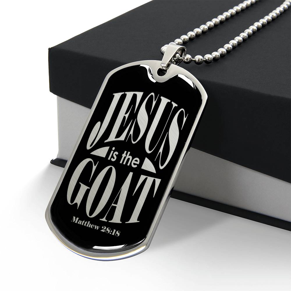 Jesus is the GOAT Matthew 28:18 Necklace Dog Tag Stainless Steel or 18k Gold w 24-Express Your Love Gifts