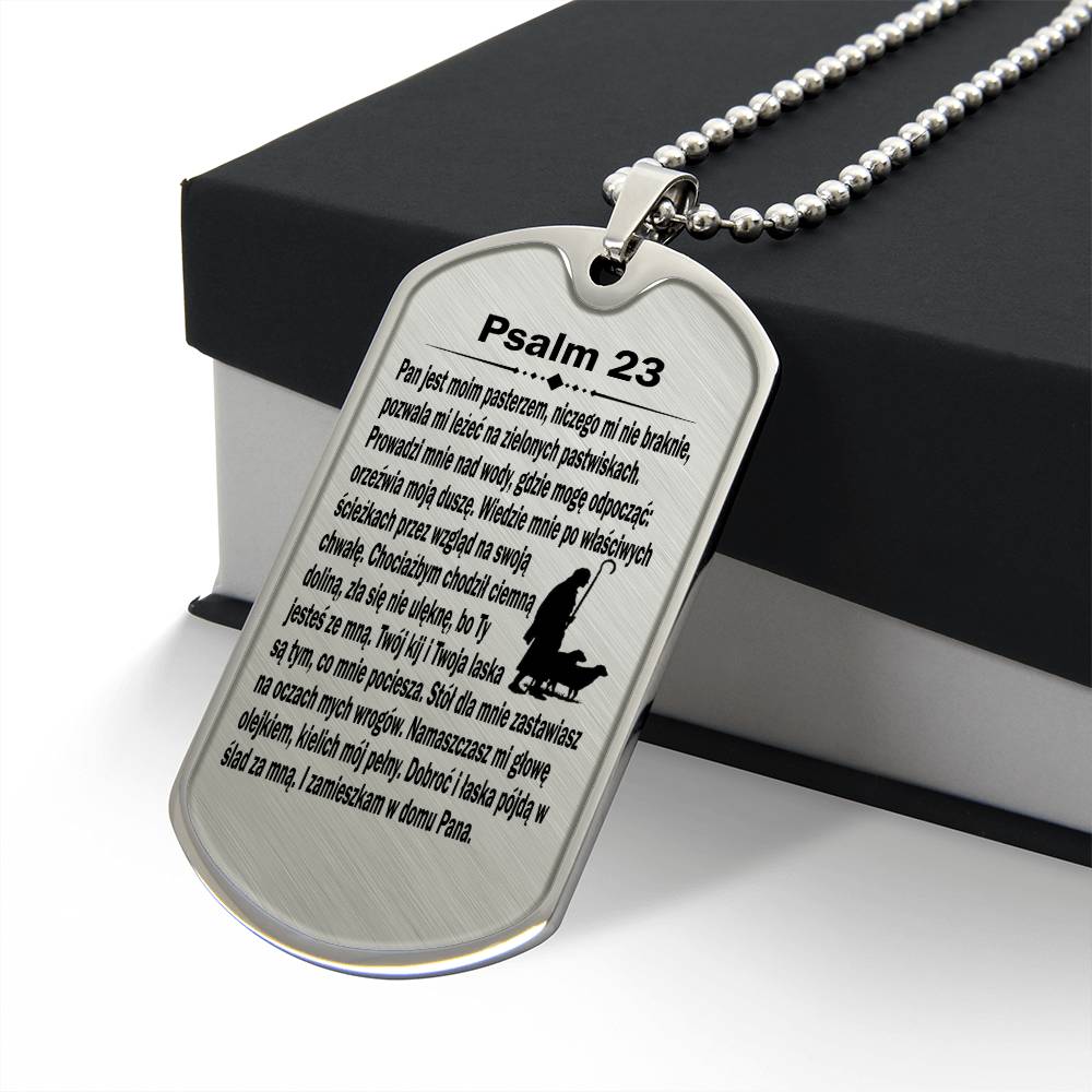 Psalm 23 Polish Psalm Dawida Necklace Dog Tag Stainless Steel or 18k Gold w 24" Chain-Express Your Love Gifts