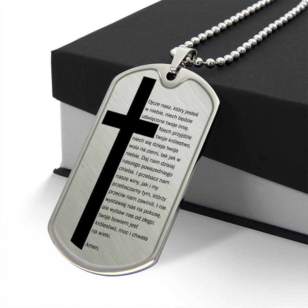 Lords Prayer Polish Ojcze Nasz Necklace Dog Tag Stainless Steel or 18k Gold w 24" Chain-Express Your Love Gifts