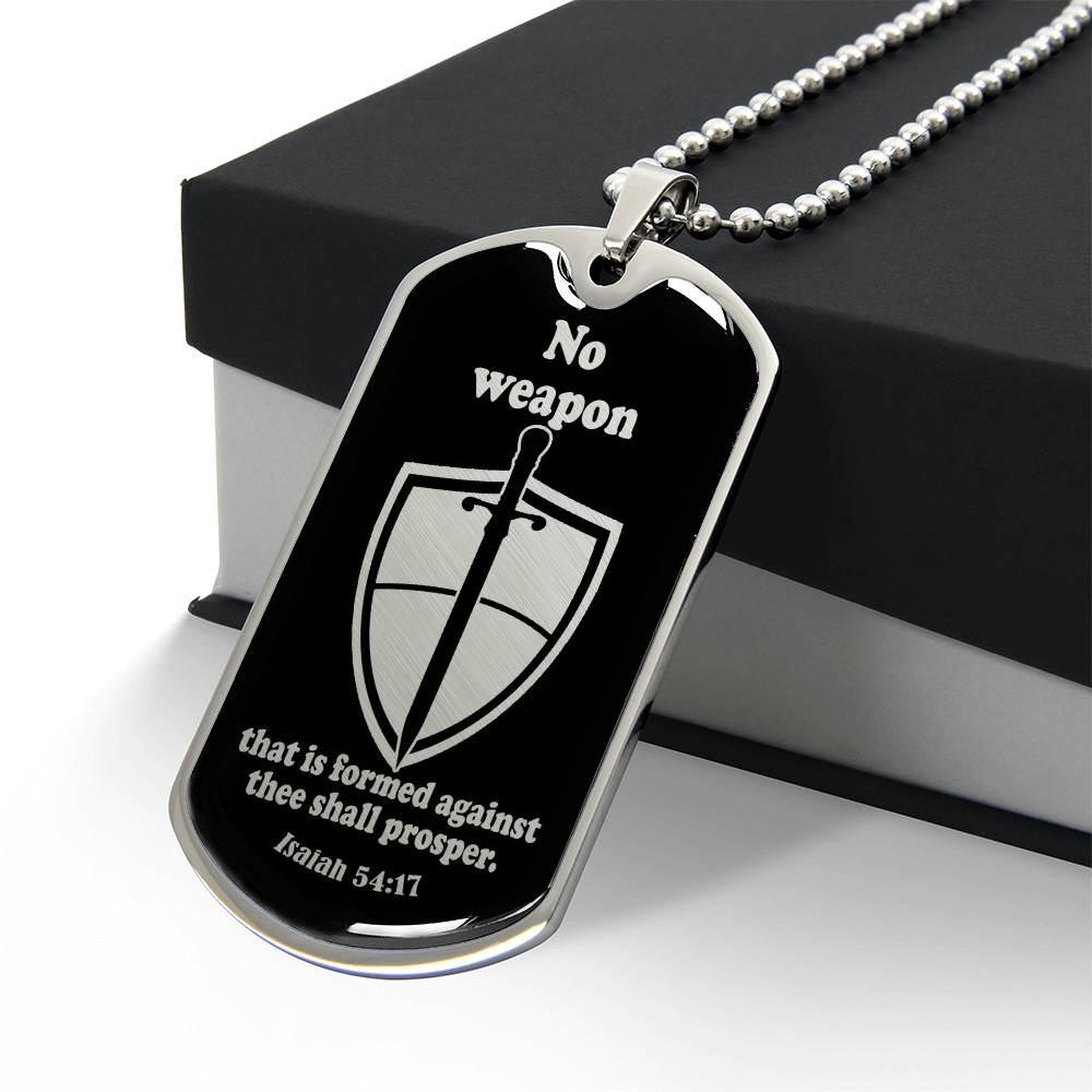 Isaiah 54:17 No Weapon Necklace Dog Tag Stainless Steel or 18k Gold w 24" Chain-Express Your Love Gifts