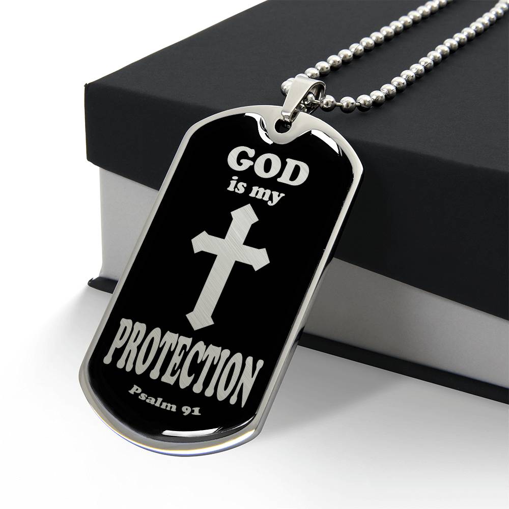 God is My Protection Psalm 91 Necklace Dog Tag Stainless Steel or 18k Gold w 24" Chain-Express Your Love Gifts