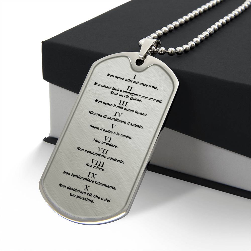Ten Commandments Italian Dieci Comandamenti Necklace Dog Tag Stainless Steel or 18k Gold w 24" Chain-Express Your Love Gifts