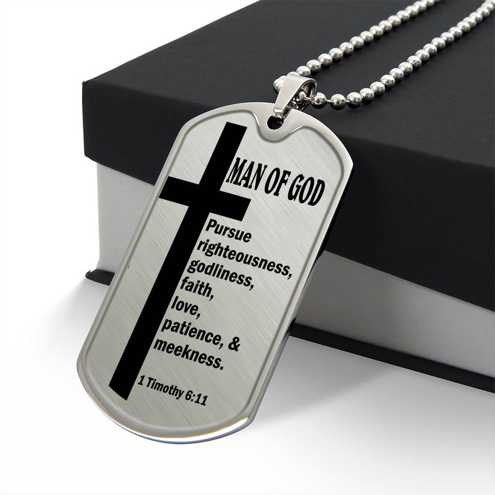 Man of God Pursuing 1 Timothy 6.11 Necklace Dog Tag Stainless Steel or 18k Gold w 24" Chain-Express Your Love Gifts