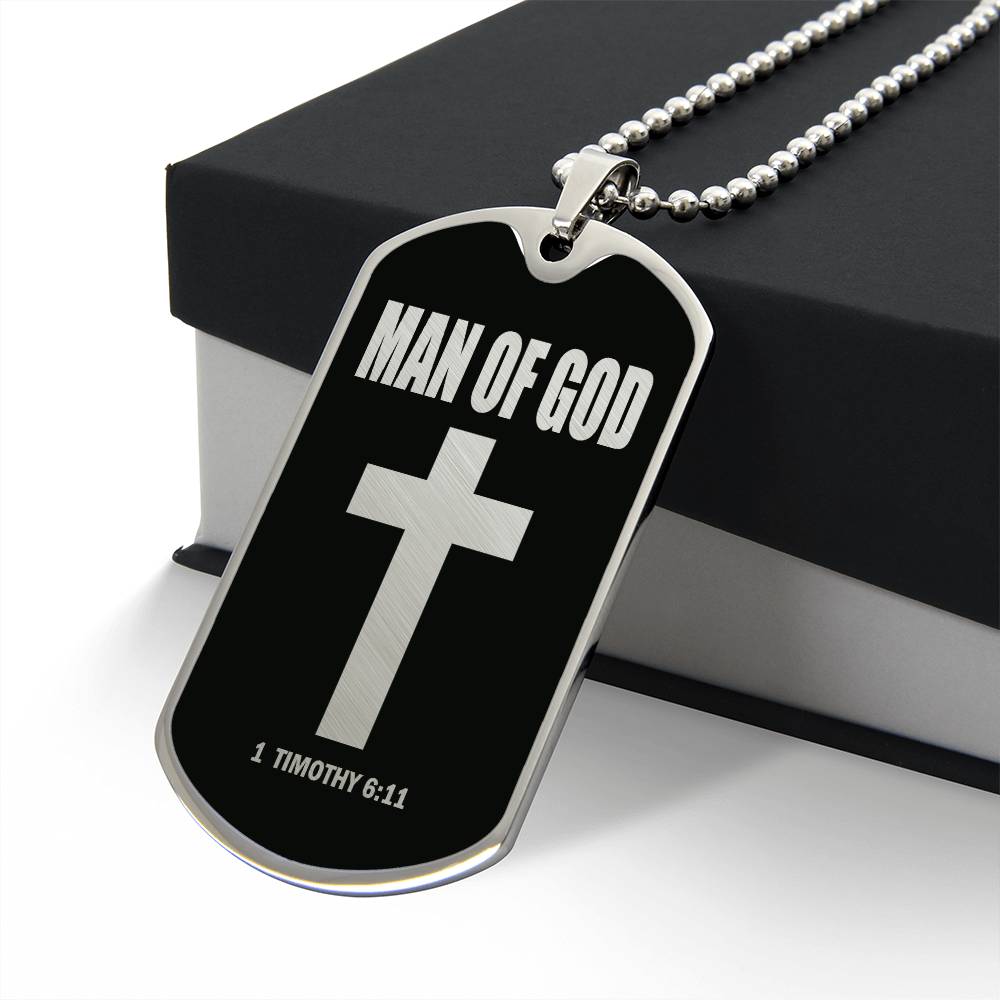 Man of God 1 Timothy 6 Necklace Dog Tag Stainless Steel or 18k Gold w 24" Chain-Express Your Love Gifts