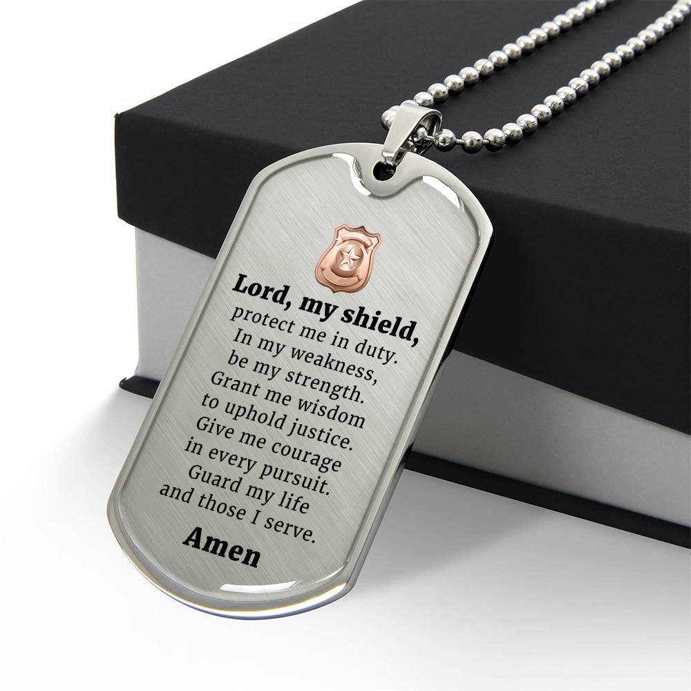 Police Prayer Badge Necklace Stainless Steel or 18k Gold Dog Tag 24" Chain-Express Your Love Gifts