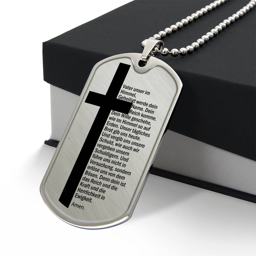 Lord's Prayer German Vater Unser Necklace Dog Tag Stainless Steel or 18k Gold w 24" Chain-Express Your Love Gifts