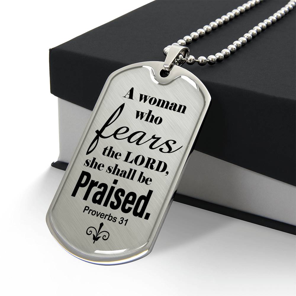 Proverbs 31 Woman of God Necklace Dog Tag Stainless Steel or 18k Gold w 24" Chain-Express Your Love Gifts