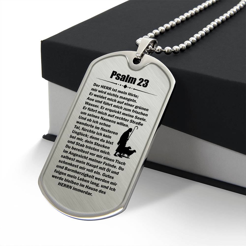 Psalm 23 German Necklace Dog Tag Stainless Steel or 18k Gold w 24" Chain-Express Your Love Gifts