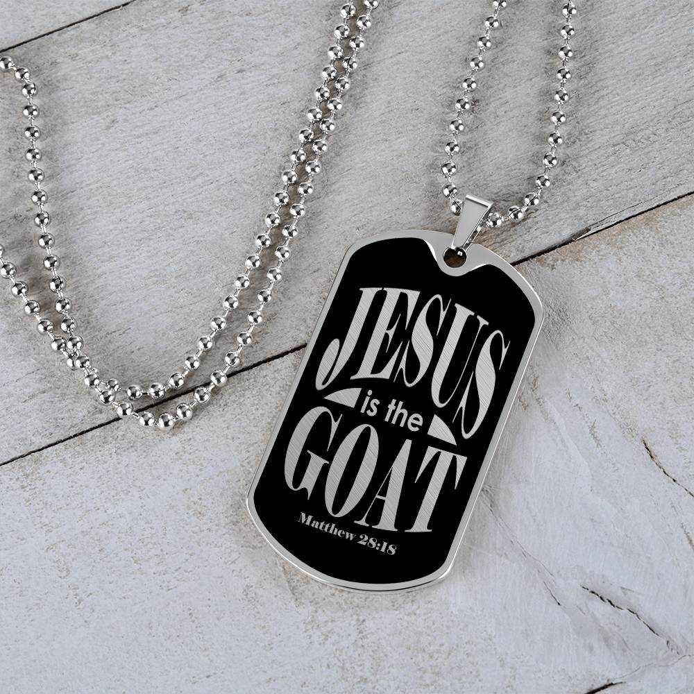 Jesus is the GOAT Matthew 28:18 Necklace Dog Tag Stainless Steel or 18k Gold w 24-Express Your Love Gifts