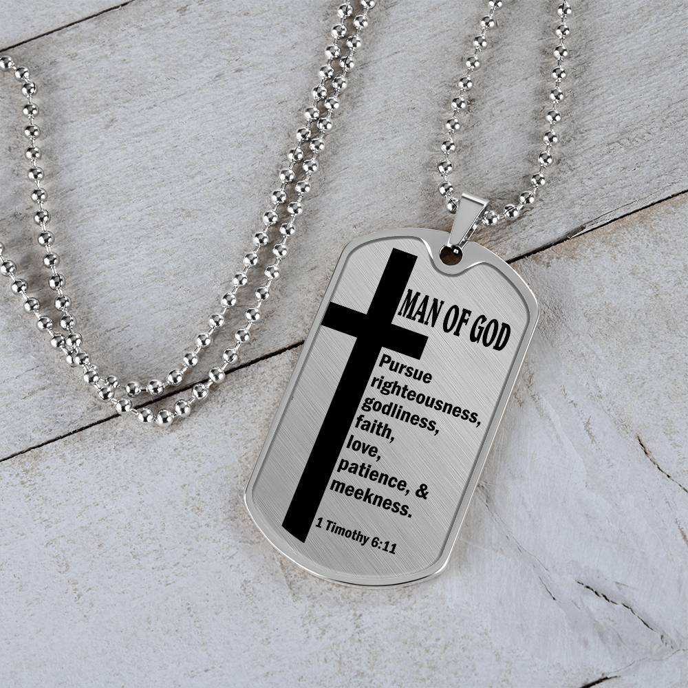 Man of God Pursuing 1 Timothy 6.11 Necklace Dog Tag Stainless Steel or 18k Gold w 24" Chain-Express Your Love Gifts