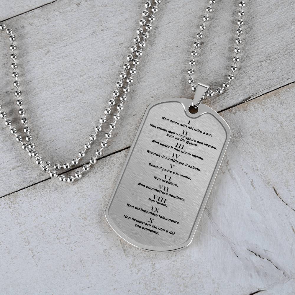 Ten Commandments Italian Dieci Comandamenti Necklace Dog Tag Stainless Steel or 18k Gold w 24" Chain-Express Your Love Gifts