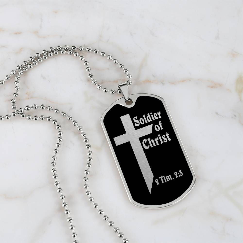 Soldier of Christ 2 Tim 2 3 Necklace Dog Tag Stainless Steel or 18k Gold w 24" Chain-Express Your Love Gifts