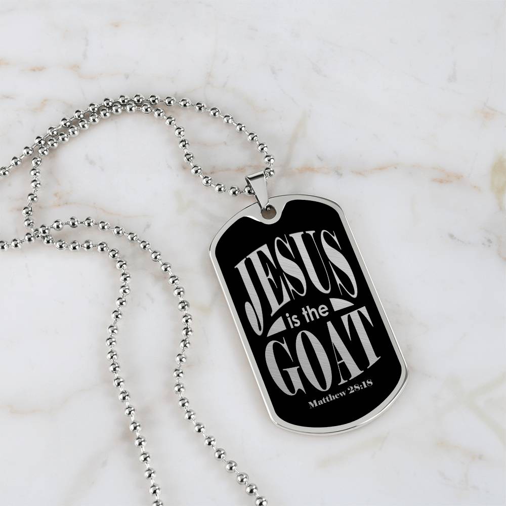 Jesus is the GOAT Matthew 28:18 Necklace Dog Tag Stainless Steel or 18k Gold w 24-Express Your Love Gifts