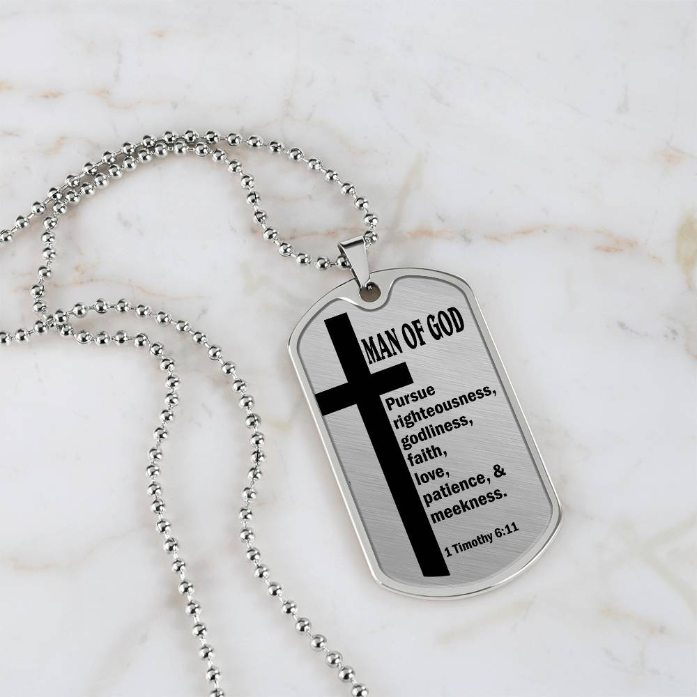 Man of God Pursuing 1 Timothy 6.11 Necklace Dog Tag Stainless Steel or 18k Gold w 24" Chain-Express Your Love Gifts