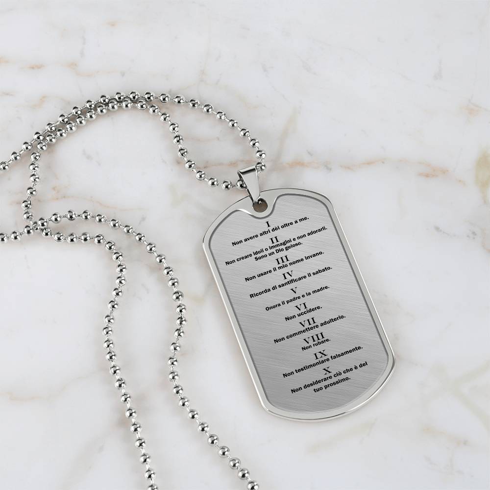 Ten Commandments Italian Dieci Comandamenti Necklace Dog Tag Stainless Steel or 18k Gold w 24" Chain-Express Your Love Gifts