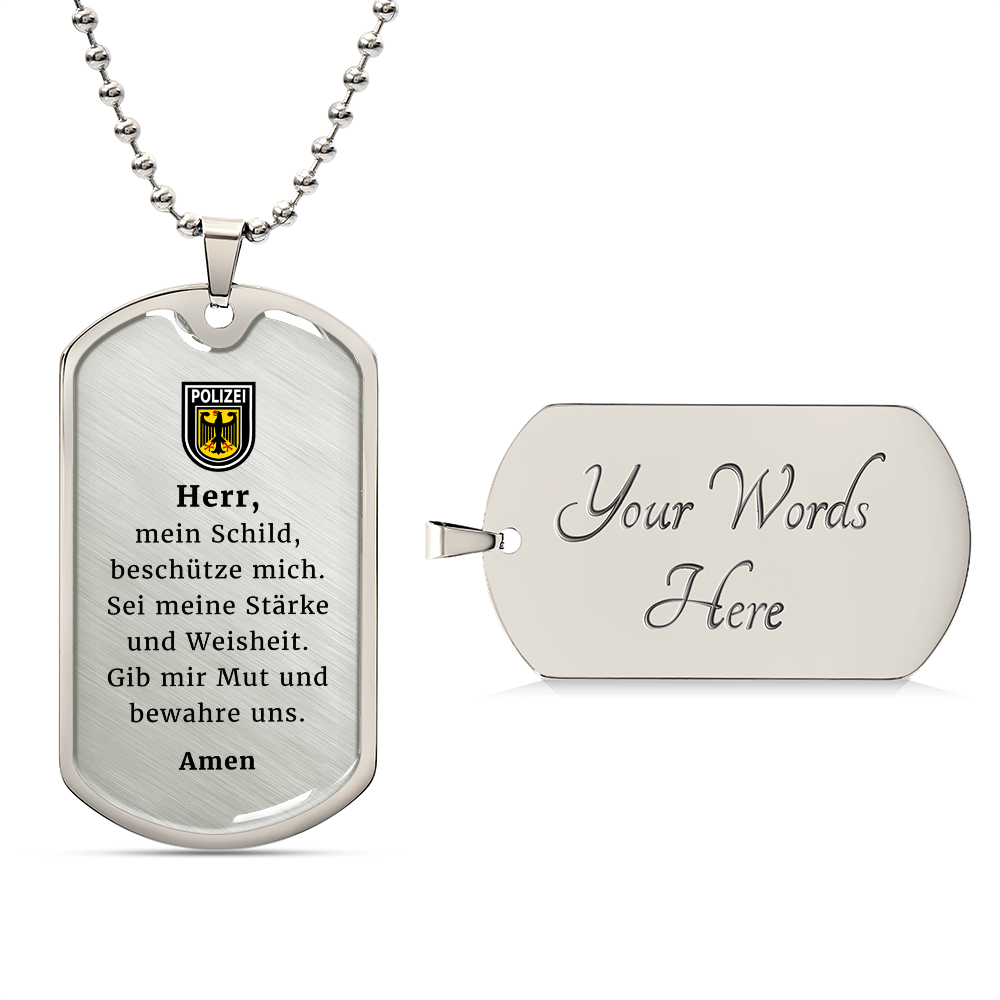 Polizeibeamter Police Officer Prayer German Necklace Stainless Steel or 18k Gold Dog Tag 24" Chain-Express Your Love Gifts