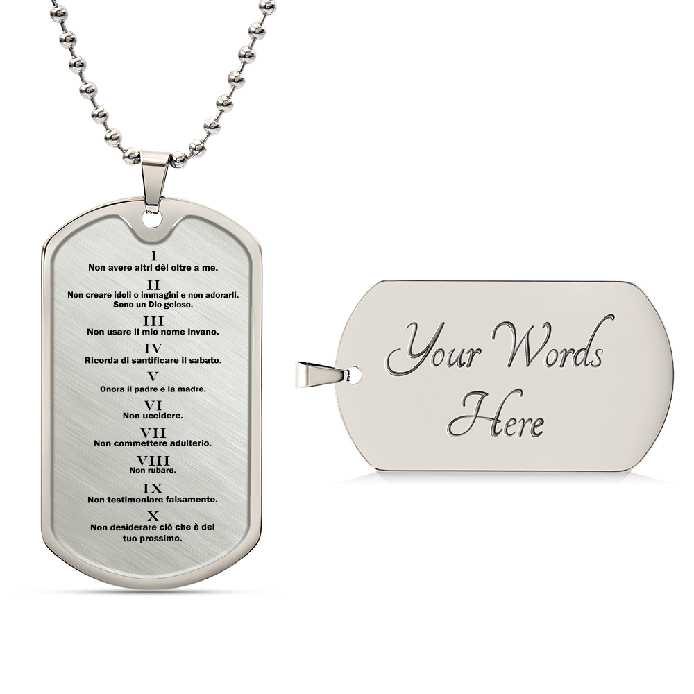 Ten Commandments Italian Dieci Comandamenti Necklace Dog Tag Stainless Steel or 18k Gold w 24" Chain-Express Your Love Gifts