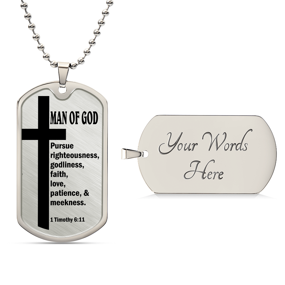 Man of God Pursuing 1 Timothy 6.11 Necklace Dog Tag Stainless Steel or 18k Gold w 24" Chain-Express Your Love Gifts