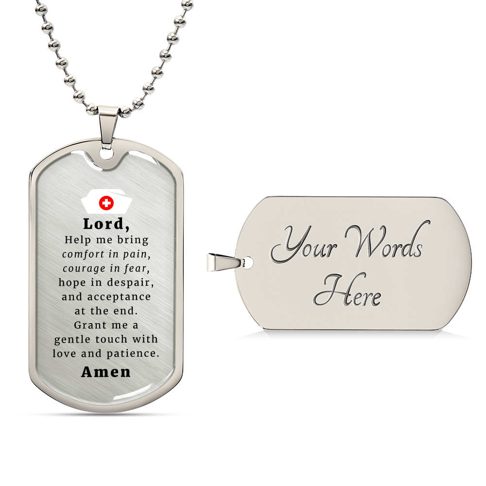 Nurse's Prayer Necklace Stainless Steel or 18k Gold Dog Tag 24" Chain-Express Your Love Gifts