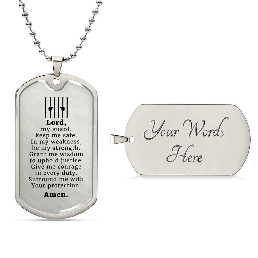 Correction Officer Prayer Necklace Stainless Steel or 18k Gold Dog Tag 24" Chain-Express Your Love Gifts