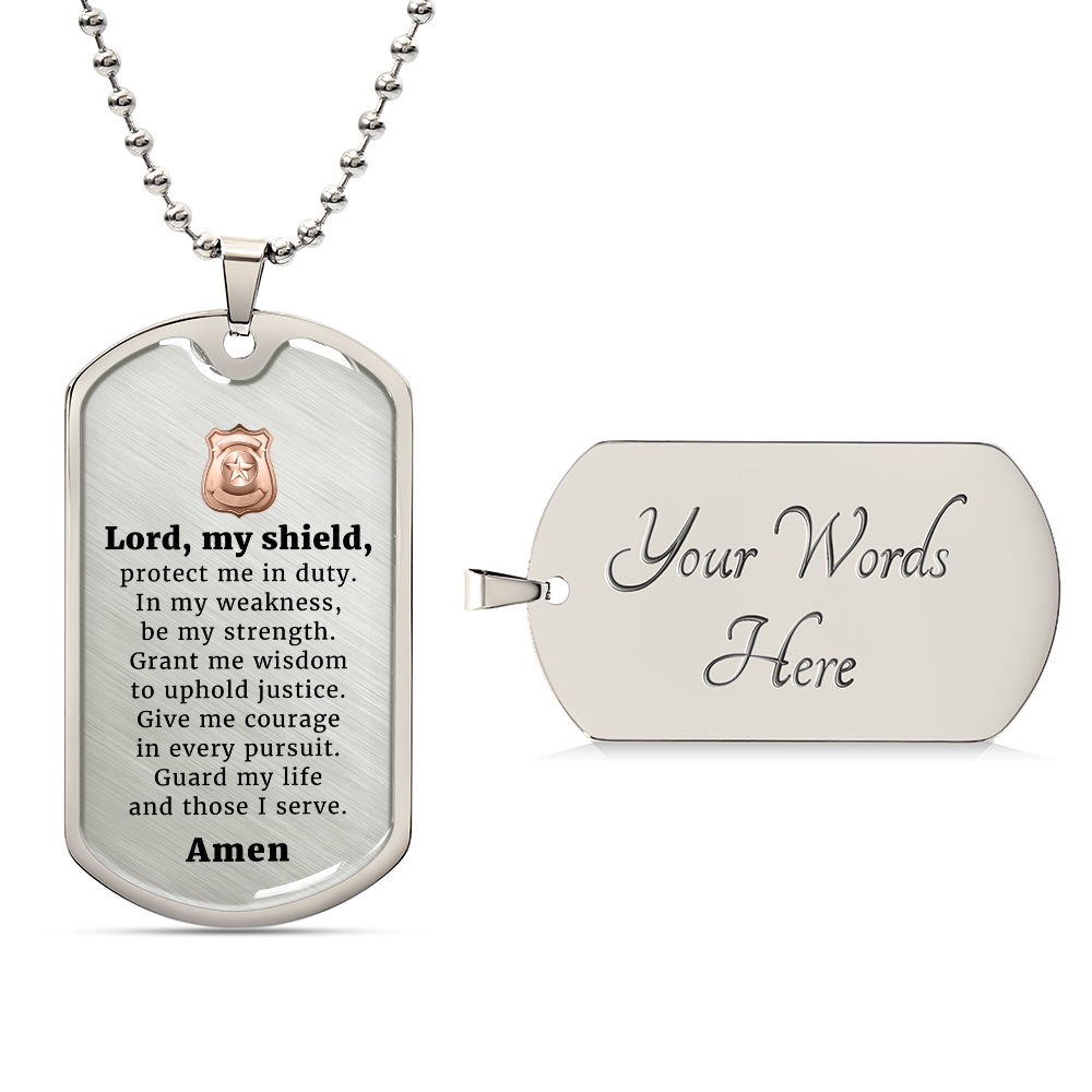 Police Prayer Badge Necklace Stainless Steel or 18k Gold Dog Tag 24" Chain-Express Your Love Gifts