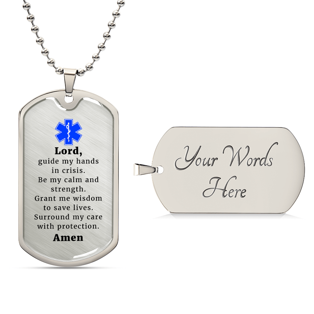 EMT Prayer Necklace Stainless Steel or 18k Gold Dog Tag 24" Chain-Express Your Love Gifts