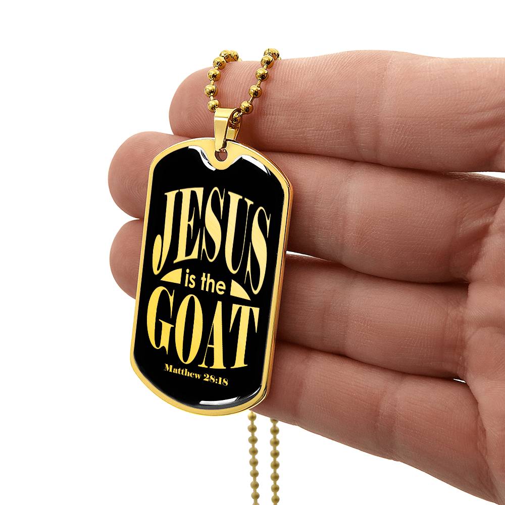 Jesus is the GOAT Matthew 28:18 Necklace Dog Tag Stainless Steel or 18k Gold w 24-Express Your Love Gifts