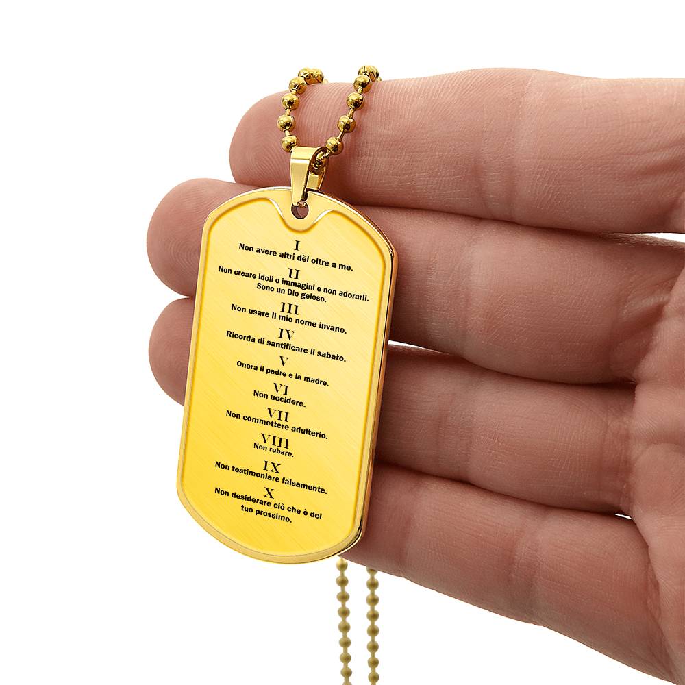 Ten Commandments Italian Dieci Comandamenti Necklace Dog Tag Stainless Steel or 18k Gold w 24" Chain-Express Your Love Gifts