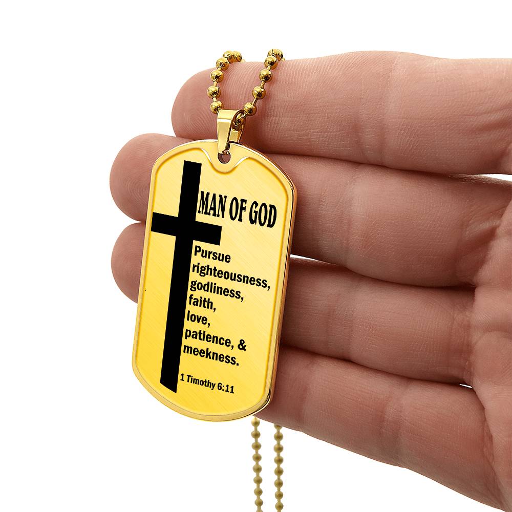 Man of God Pursuing 1 Timothy 6.11 Necklace Dog Tag Stainless Steel or 18k Gold w 24" Chain-Express Your Love Gifts