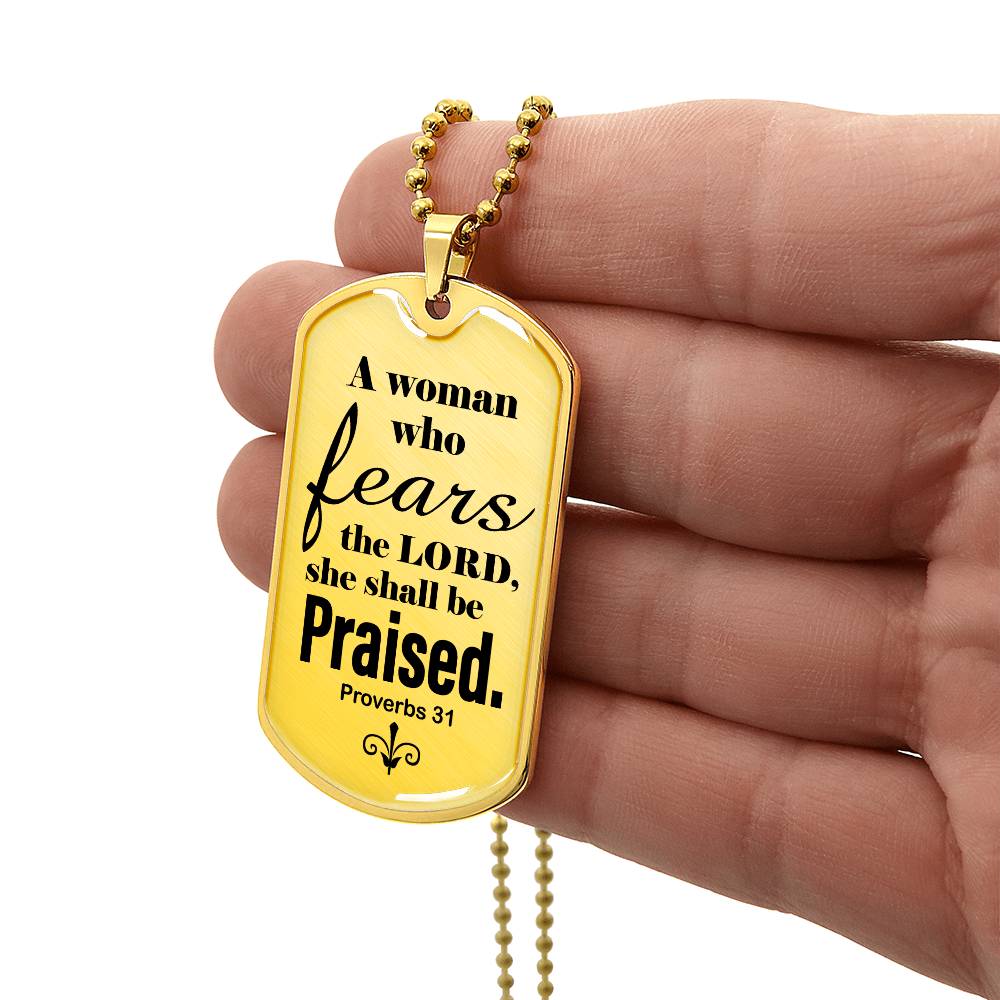 Proverbs 31 Woman of God Necklace Dog Tag Stainless Steel or 18k Gold w 24" Chain-Express Your Love Gifts