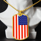 Country Pride Red, White and Blue Steel US Flag Stainless Steel Silver Tone or 18k Gold Military Dog Tag Necklace w 24" Ball Chain-Express Your Love Gifts