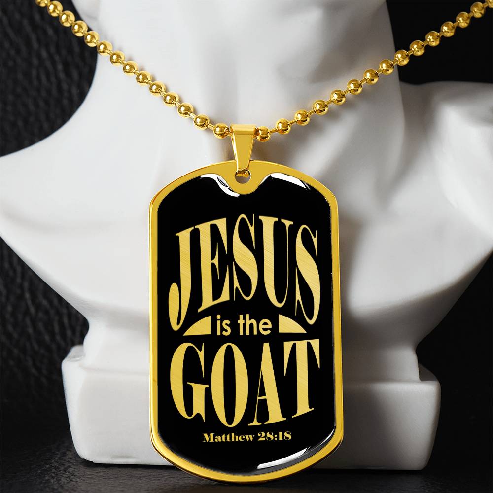 Jesus is the GOAT Matthew 28:18 Necklace Dog Tag Stainless Steel or 18k Gold w 24-Express Your Love Gifts