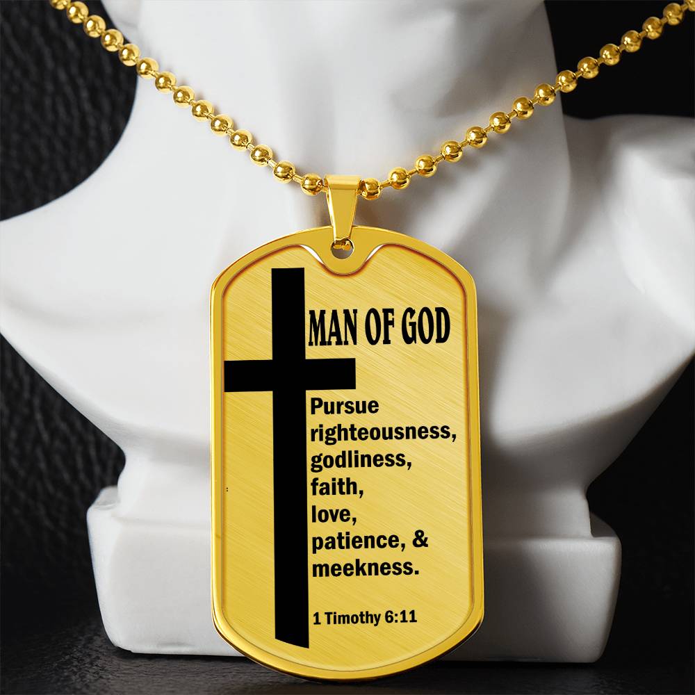 Man of God Pursuing 1 Timothy 6.11 Necklace Dog Tag Stainless Steel or 18k Gold w 24" Chain-Express Your Love Gifts