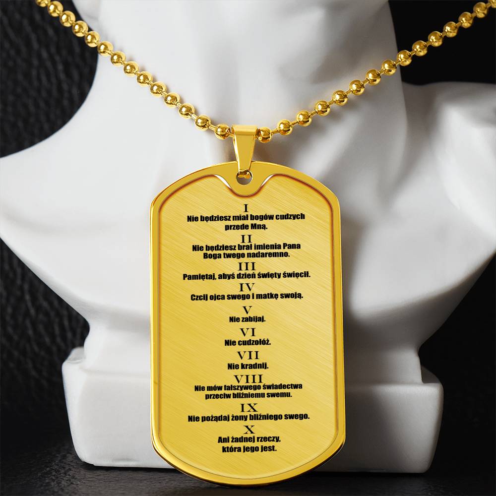 Ten Commandments Polish Przykazań Bożych Necklace Dog Tag Stainless Steel or 18k Gold w 24" Chain-Express Your Love Gifts