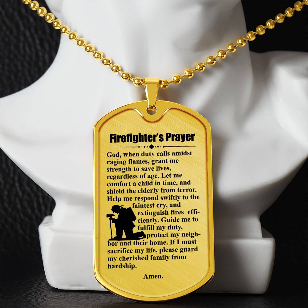 Firefighter's Prayer Dogtag Necklace Dog Tag Stainless Steel or 18K Gold W 24 Chain