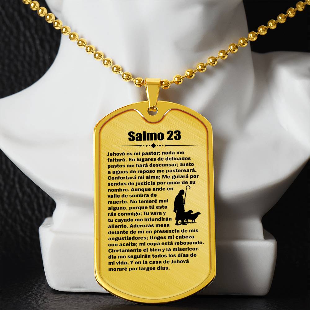 Psalm 23 Spanish Salmo 23 Necklace Dog Tag Stainless Steel or 18k Gold w 24" Chain-Express Your Love Gifts